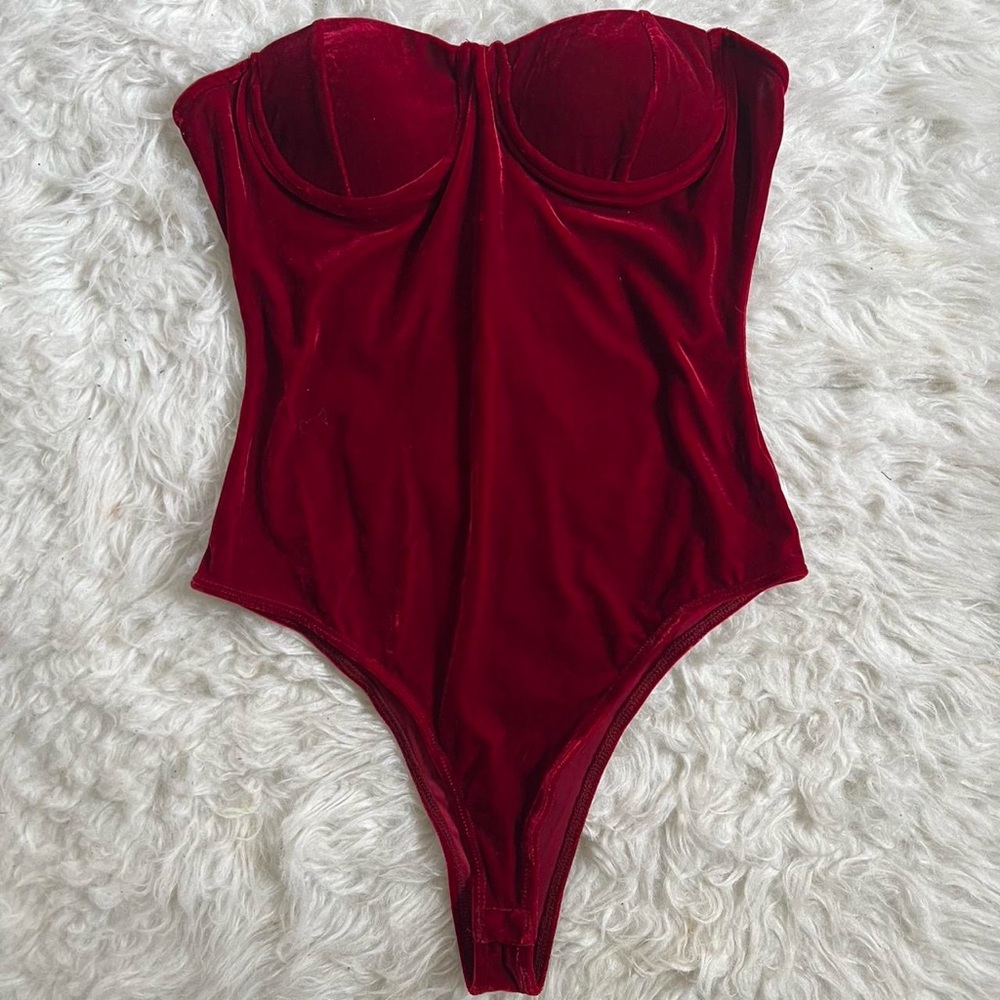 Haute Monde Burgundy Velvet Bodysuit